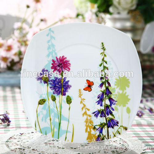 7.5 Inches Elegant Floral Hyper White Porcelain Dinner Square Plate